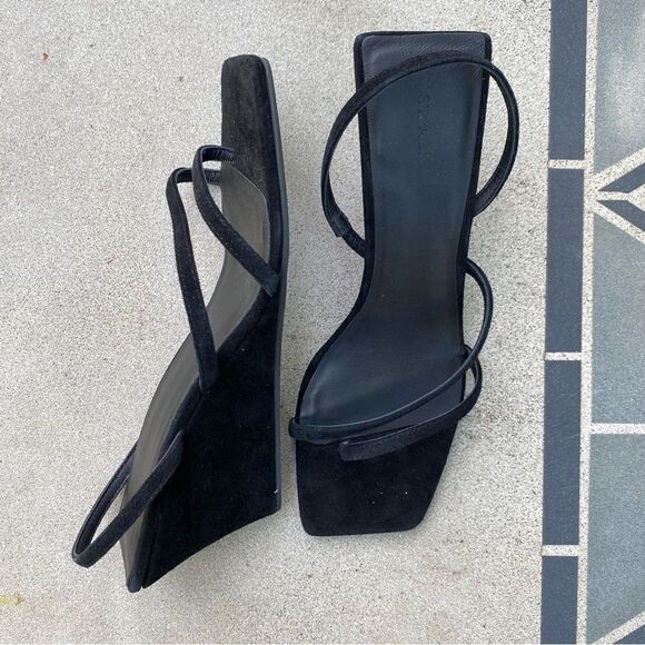St Agni Spiral Wedge sandals shoes black suede platforms Revolve Sz 9 - Picture 14 of 16